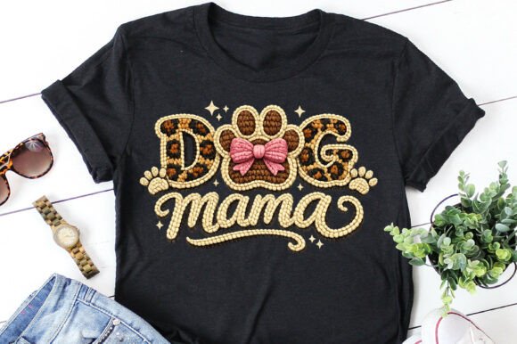 Dog Mama Leopard Print Paw Bow Faux Yarn