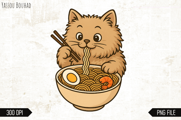 Ramen Cat T-Shirt: A Kawaii Japanese Design Asset