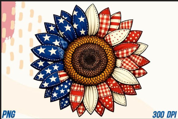 Stitching Together Americana: The Patchwork American Flag Sunflower PNG